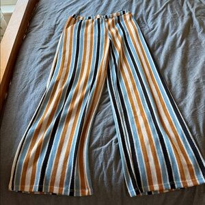 Free People Striped Wide Leg Pants - Orange, Blue, White
